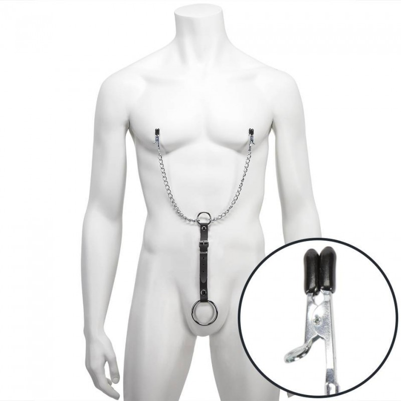 Adora Cock and Ball Ring Harness with Nipple Clamps